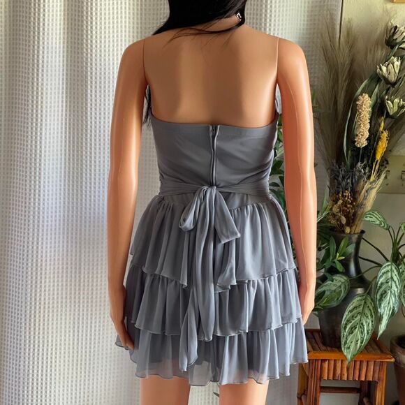 Y2K Ruby Rox Strapless‎ Ruffle Mini Dress Stretch Gray Tiered Party Dress Siz 5 - Picture 4 of 8